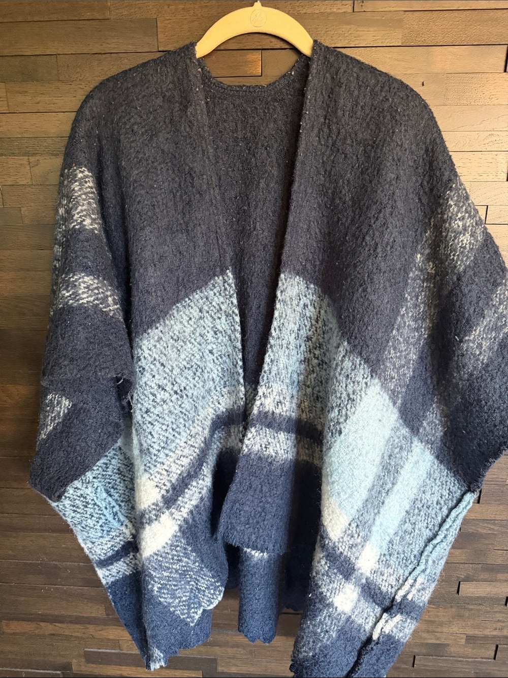 Cozy Navy and Light Blue Women's Open-Front Sweater
